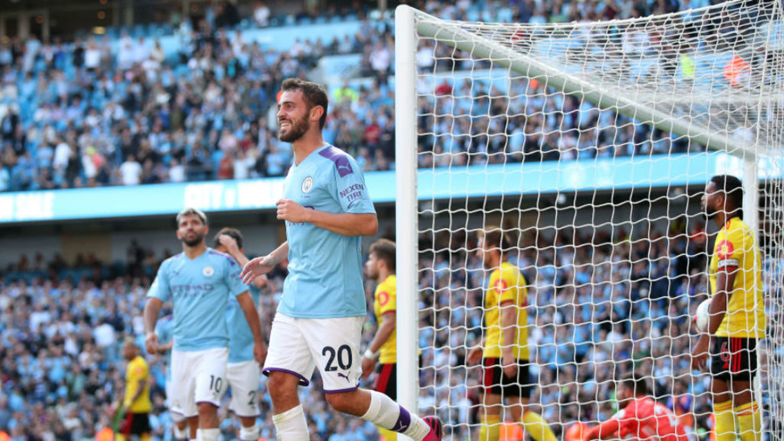 SEVEN UP: Bernardo Silva is all smiles after completing his hat-trick