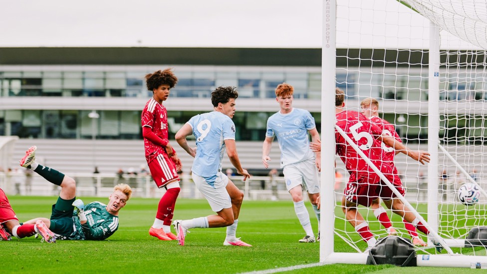 OPENER : Teddie Lamb gives City the lead. 