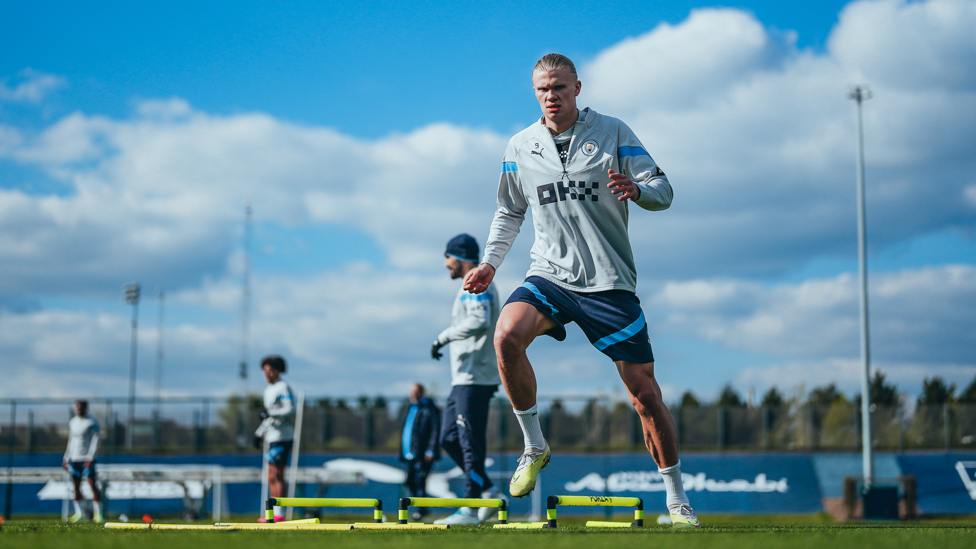 KNEES UP : Erling Haaland sidesteps through a drill