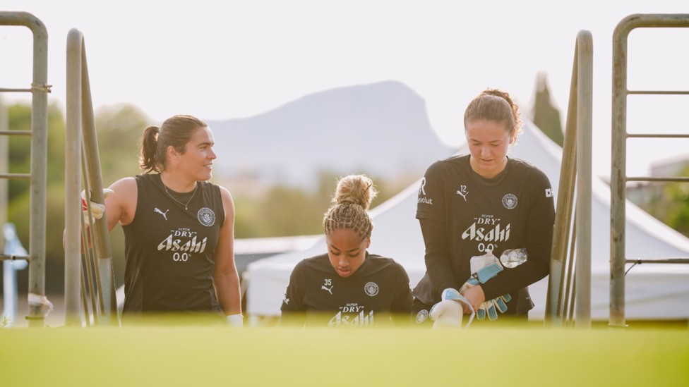 READY TO RUMBLE: Eartha Cumings, Khiara Keating and Eve Annets prepare for Monday's session.