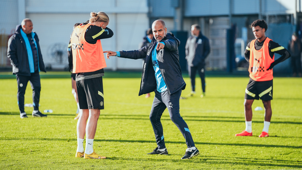 PEP TALK : Pep Guardiola in conversation with Erling Haaland
