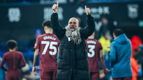 THE BOSS: Applauds the travelling fans.