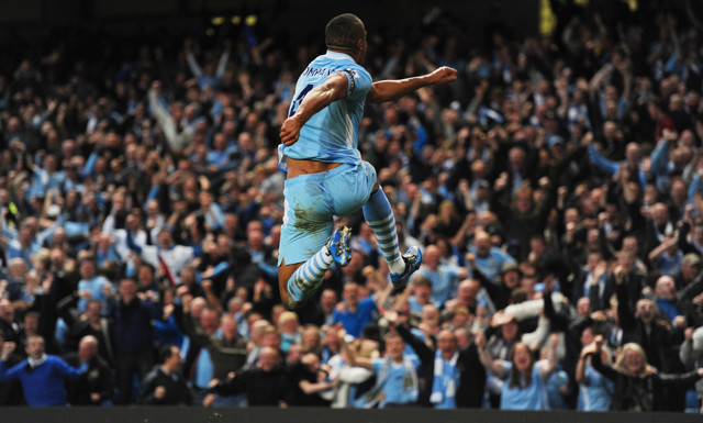 Vincent Kompany after scoring in the Manchester Derby