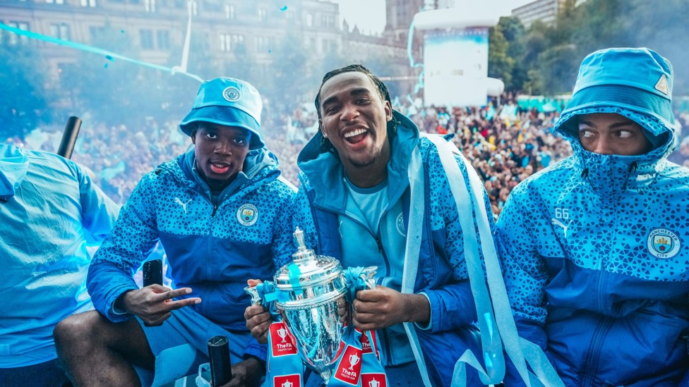 SILVER SERVICE : Our FA Youth Cup winners were also on the parade with the trophy