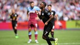 UNSTOPPABLE: Raheem Sterling wheels away after netting his second and City's third.
