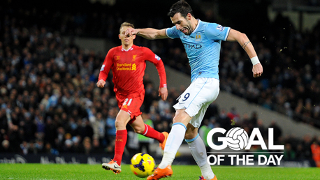 GOAL OF THE DAY: Alvaro Negredo scored this lovely effort against Liverpool at the Etihad Stadium in December 2013.