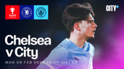 Promotional poster for the FA Youth Cup match between Chelsea and Manchester City on Monday, 09 February 2026 at 19:00 UK time.