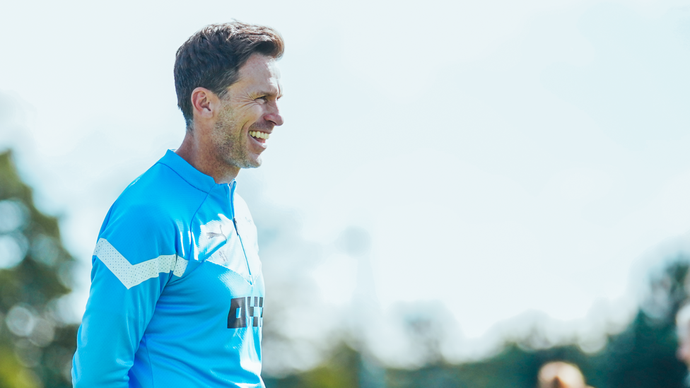 GARETH GRINNING : Gareth Taylor watching over his side in training 