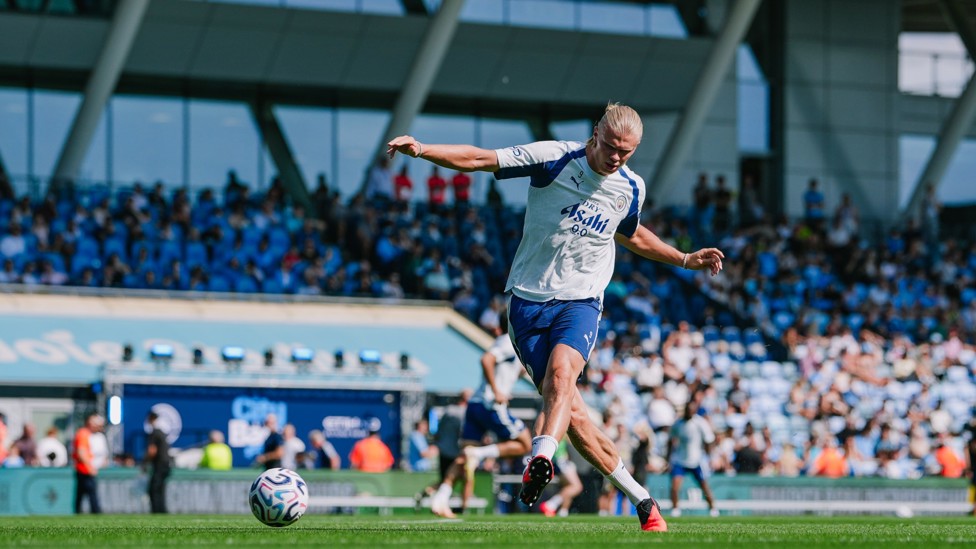 SHOOTING BOOTS : Haaland aims for goal.