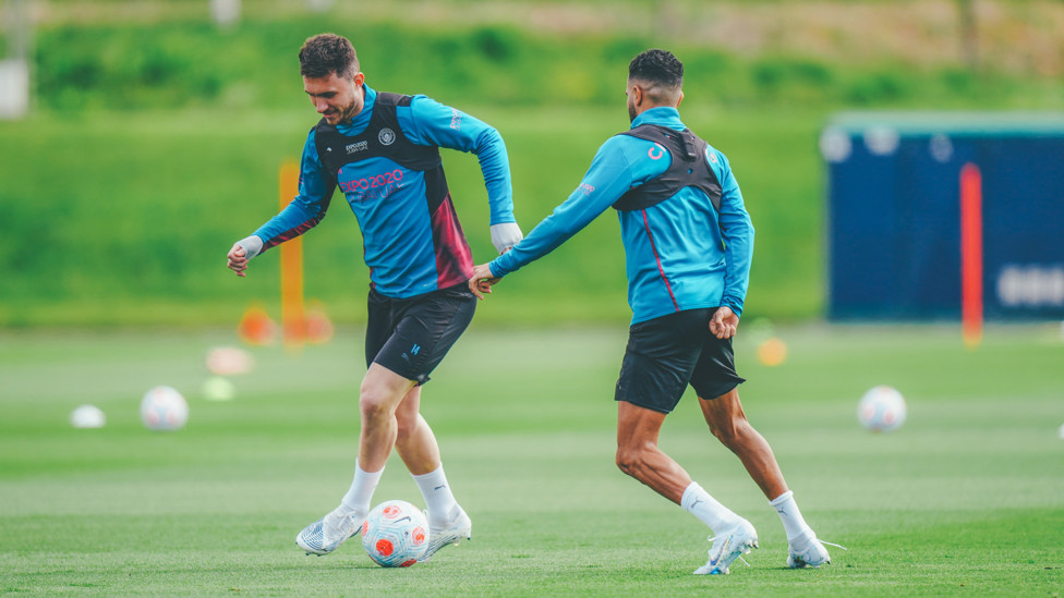 TWO'S COMPANY: Aymeric Laporte and Riyad Mahrez contest possession