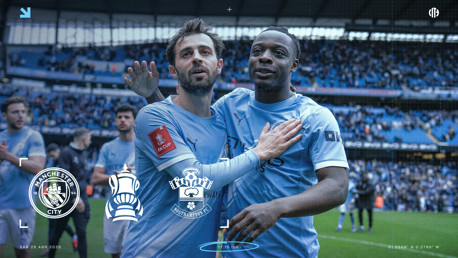 Players from Manchester City celebrate during an FA Cup match against Southampton at Etihad Stadium on April 25, 2026.