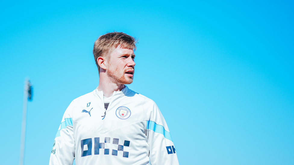 KING KEV : Kevin De Bruyne basks in the Manchester sunshine.