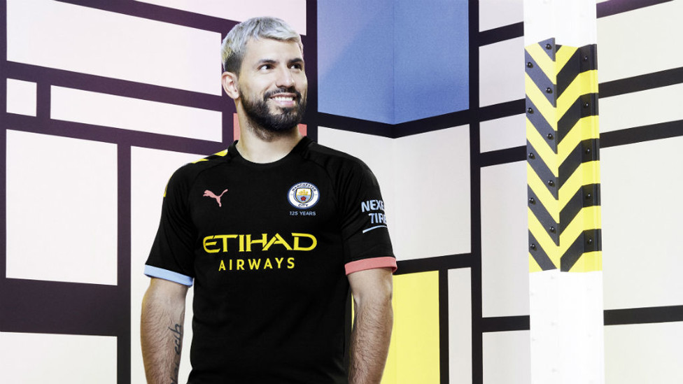 RICH HERITAGE : Sergio Aguero wears our new PUMA away kit which draws its inspiration from Manchester's rich cultural heritage