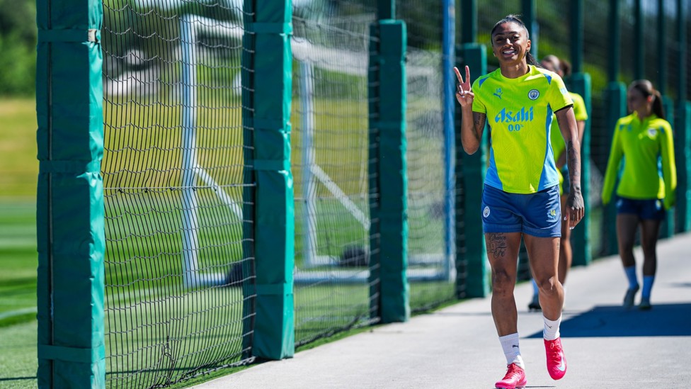 NEED SOME TIME IN THE SUNSHINE  : Kerolin Nicoli makes her way onto the training field. 