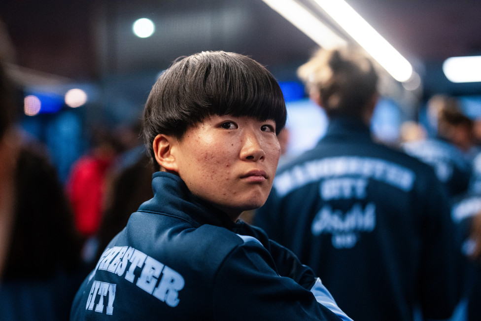 READY TO GO: Aoba Fujino prepares to walk out onto the pitch ahead of City’s WSL clash with Chelsea at the Etihad Stadium - March 2025