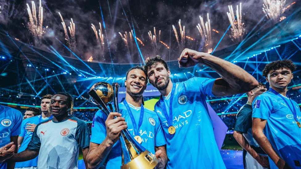 DYNAMIC DUO : Nathan Ake and Ruben Dias celebrate with the trophy!