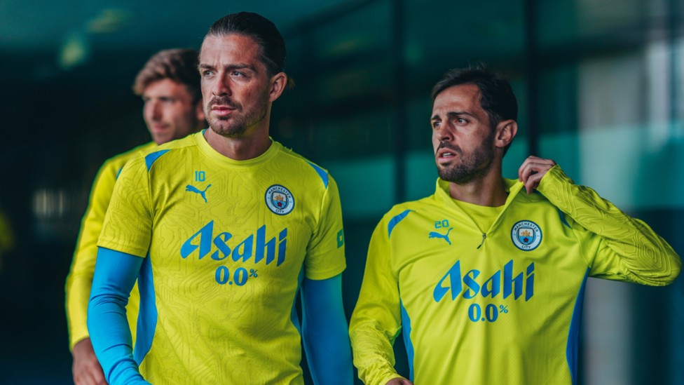 EYES FRONT: Jack Grealish and Bernardo Silva gear up for action.