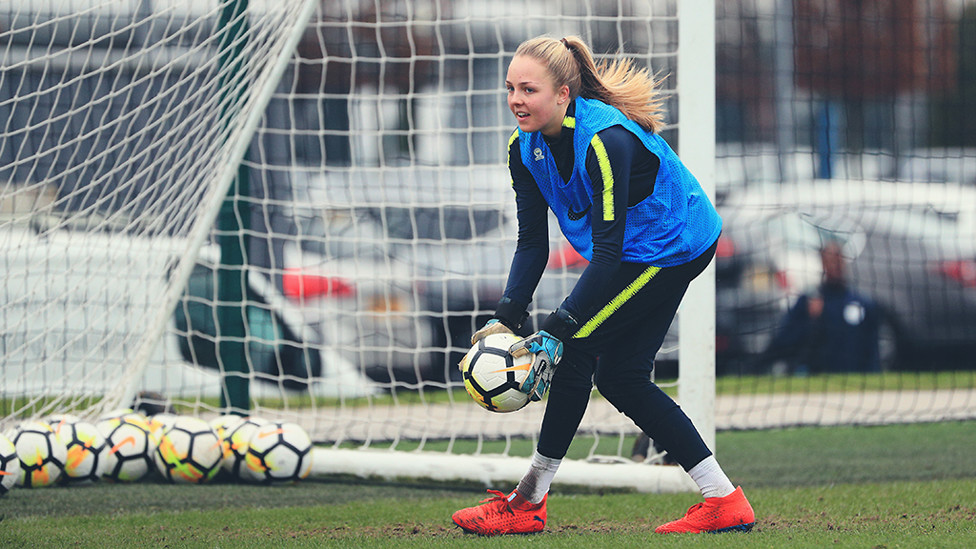 KEEPER : Ellie Roebuck limbers up.