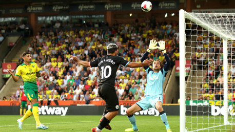 CLOSE: Aguero's header goes just over the bar