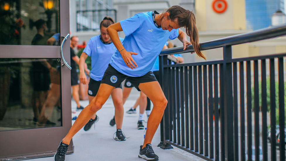 LEG DAY : Jill Scott leads the line during recovery