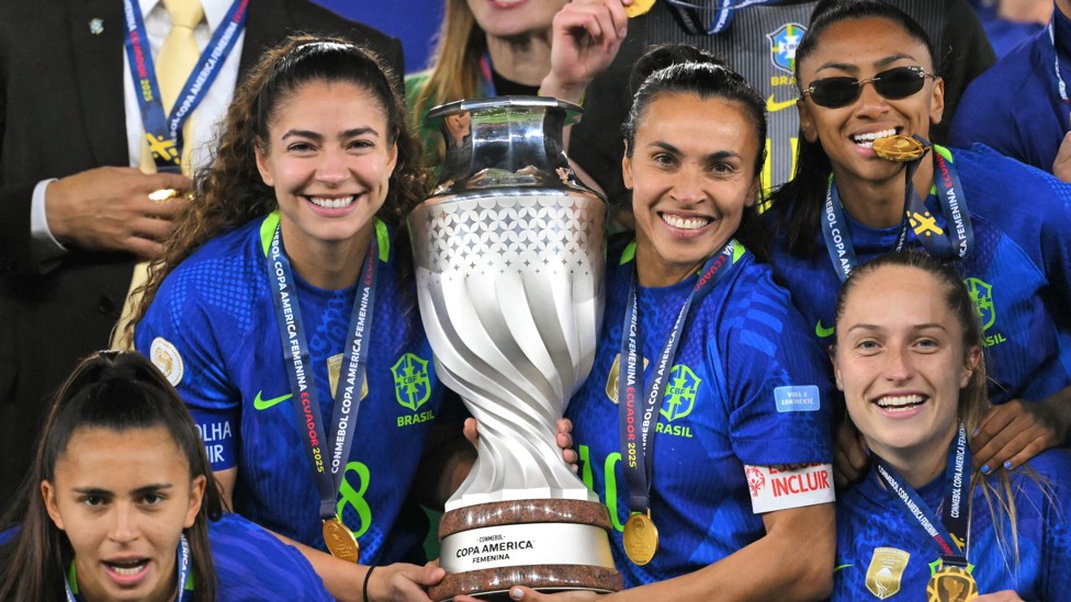 COOL AS YOU LIKE: Kerolin Nicoli celebrates with her Brazil teammates