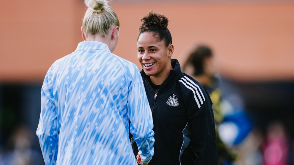 PAST AND PRESENT: Alex Greenwood and former City defender Demi Stokes catch up
