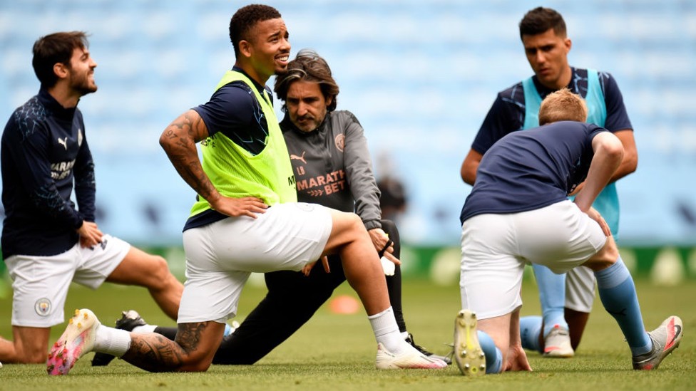 GET LOOSE : Jesus and co stretch their muscles as final preparations begin.