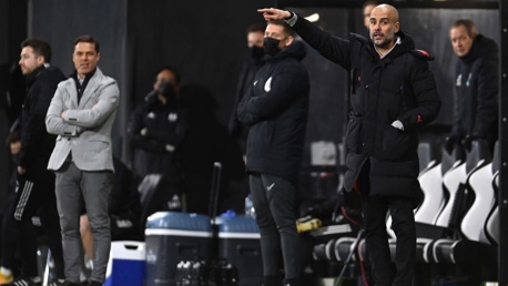 THE BOSS: Guardiola provides instructions from the touchline.