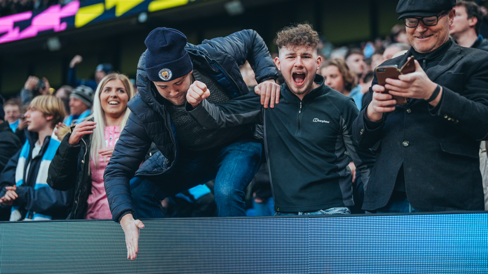 ETIHAD ELATION : Fans roar their approval as we beat Aston Villa 3-1 to complete a winning weekend for City.