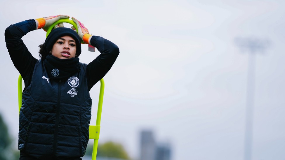 WARMING UP : Khiara Keating gets used to conditions