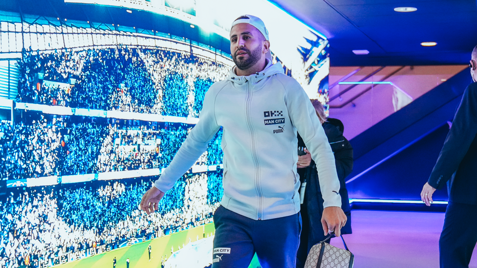 READY RIYAD : Mahrez arrives and makes his way to the dressing room.