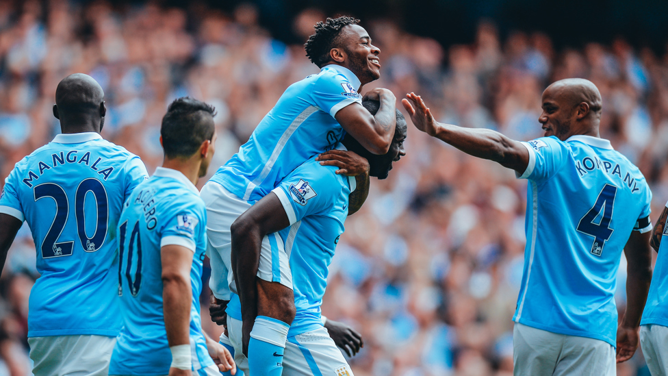 OFF THE MARK : Raheem grabbed his first goal for City in a 2-0 win over Watford in August 2015.