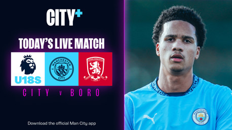Watch Under-18s title bid continue against Middlesbrough live on CITY+