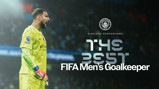 Image of a goalkeeper in yellow kit identified as Gianluigi Donnarumma with text 'FIFA Men's Goalkeeper'. Manchester City logo is visible.
