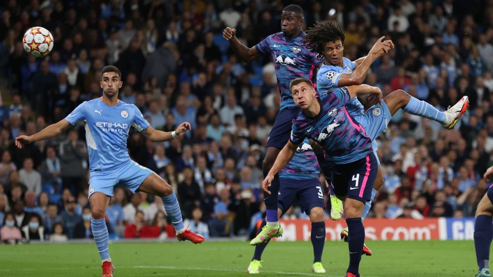 HEAD-AKE : The Dutch defender powerfully heads City ahead early on!