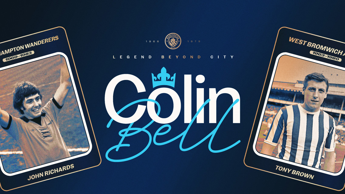 Tribute to Colin Bell with images of John Richards of Wolverhampton Wanderers and Tony Brown of West Bromwich Albion.