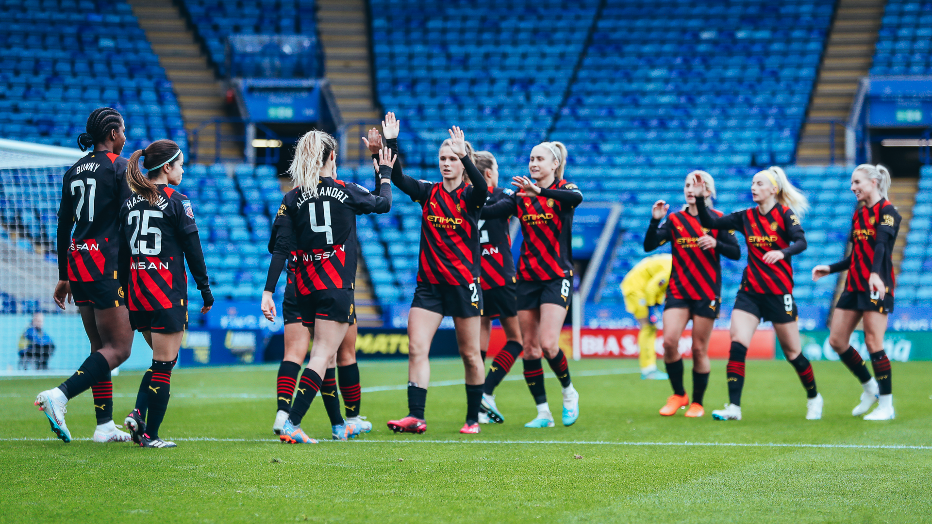 TEAM SPIRIT : Gareth Taylor's side celebrate a deserved victory at the King Power Stadium.