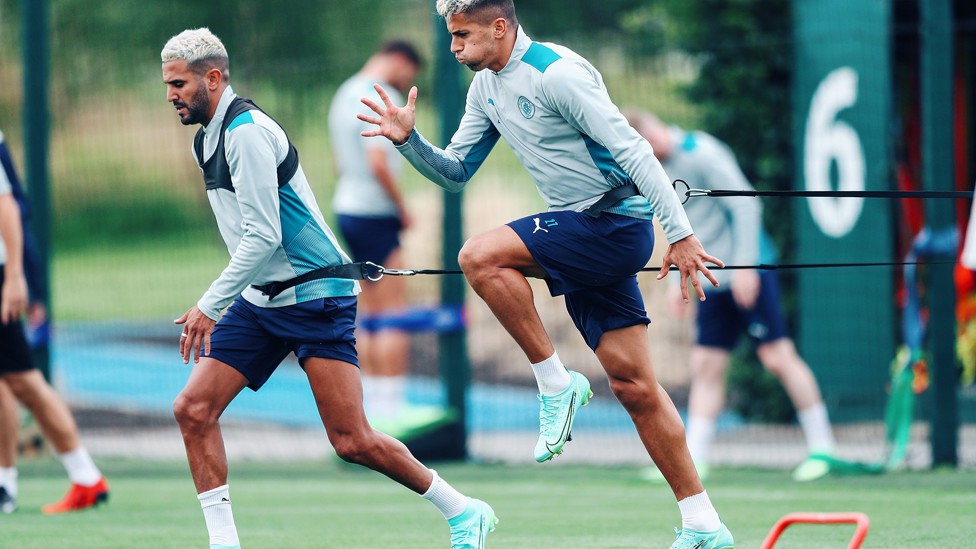 DYNAMIC DUO: Riyad Mahrez and Joao Cancelo in today's session