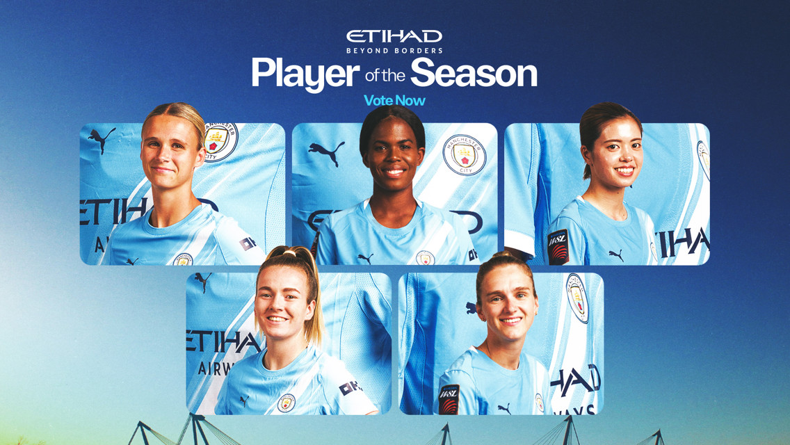 Graphic for Etihad's 'Player of the Season' vote featuring Manchester City players wearing their blue home kit.