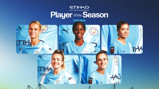 Graphic for Etihad's 'Player of the Season' vote featuring Manchester City players wearing their blue home kit.