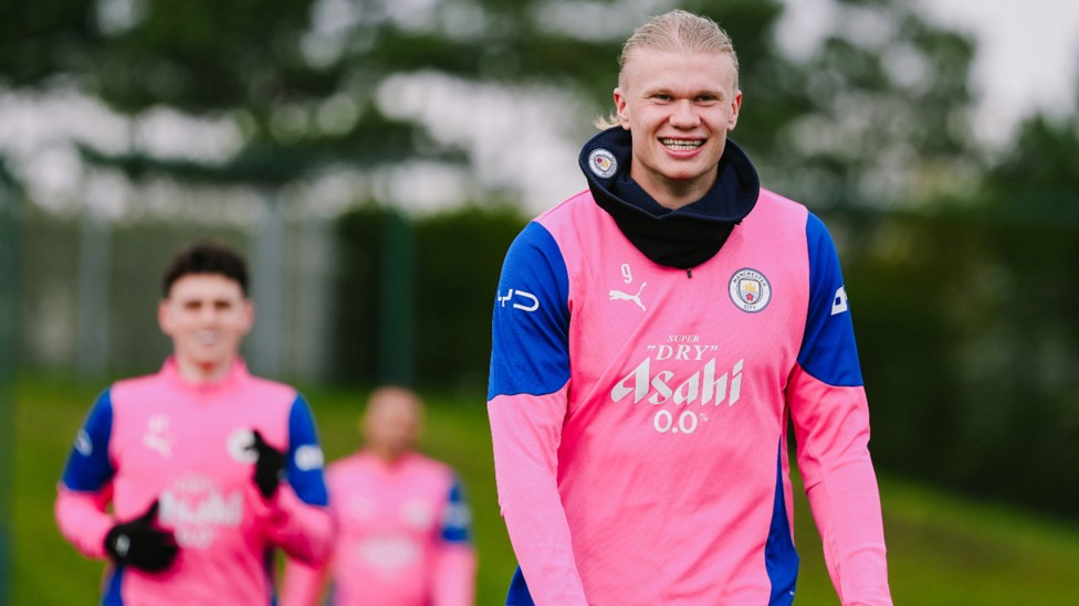 DUKE OF EARL: Erling Haaland shares a smile with his colleagues.