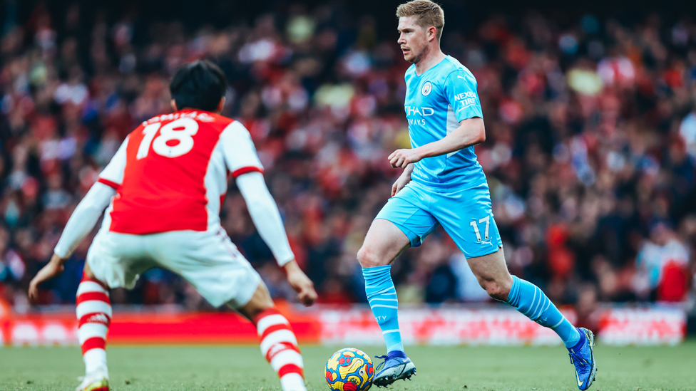 BOUNCING BACK  : After Saka grabs the opener for the hosts, Kevin De Bruyne looks to create a path back into this game. 