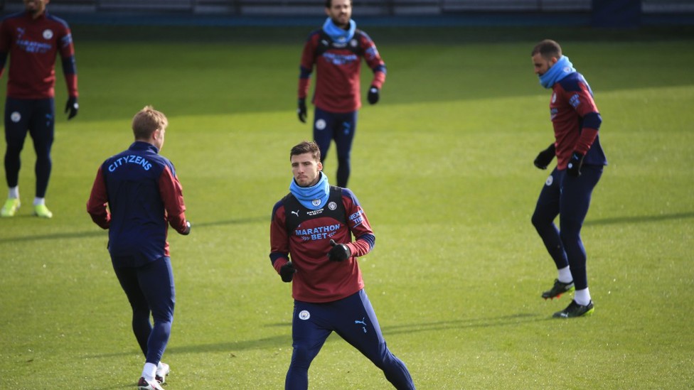LIMBERING UP : Ruben Dias prepares himself for the session ahead.