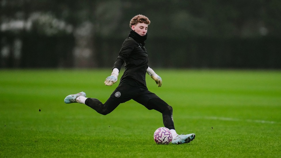 GO LONG : Jack Wint sends his goal kick far.