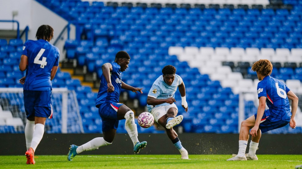 TAKE THAT: Ryan McAidoo fires home for City.