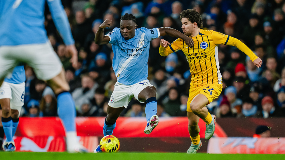 WINGING IN: Jeremy Doku gets stuck in.