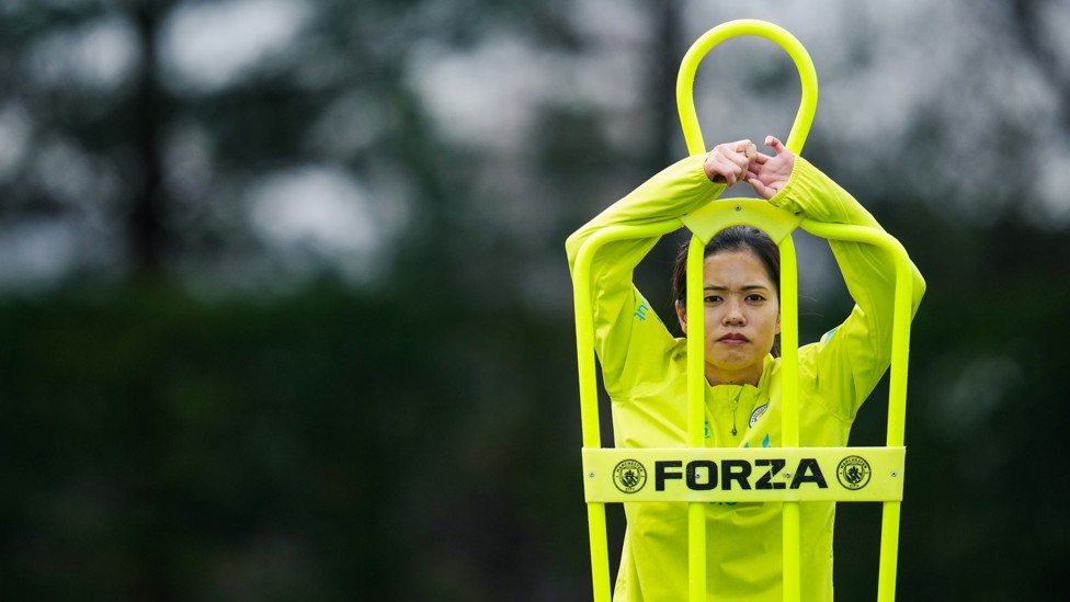 EYES ON THE PRIZE: Yui Hasegawa watches on during a training session at the City Football Academy
