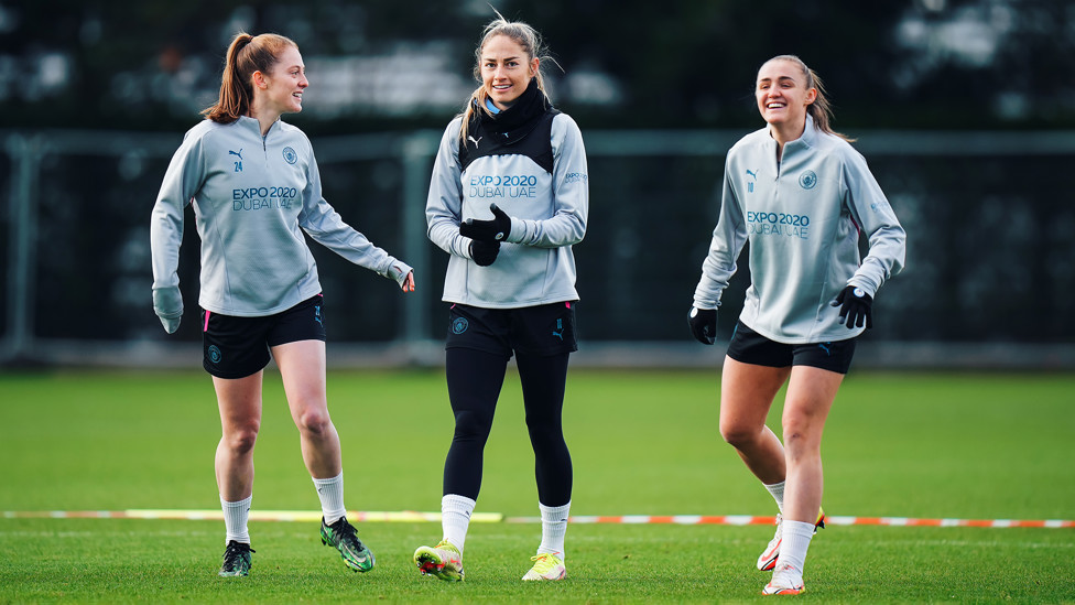 TOP THREE : The ever-smiling trio of Keira Walsh, Janine Beckie and Georgia Stanway