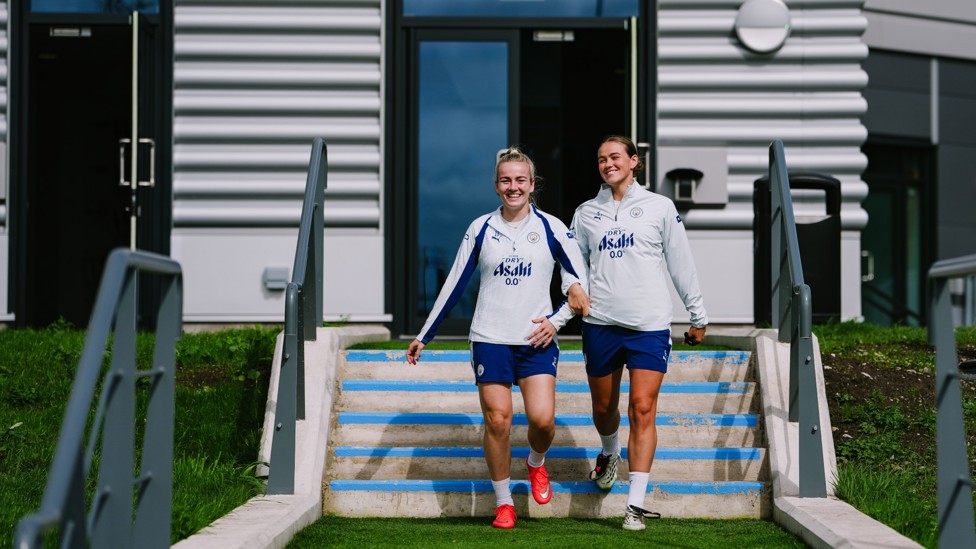 LIONESSES : Lauren Hemp and Grace Clinton stop for a photo