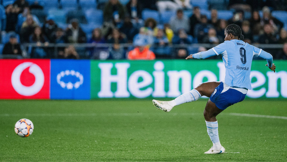 Taking advantage : Bunny Shaw converts from the spot